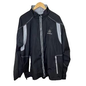 VTG Mercedes-Benz Black Full Zip Windbreaker Jacket Racing Driving Men Sz XL